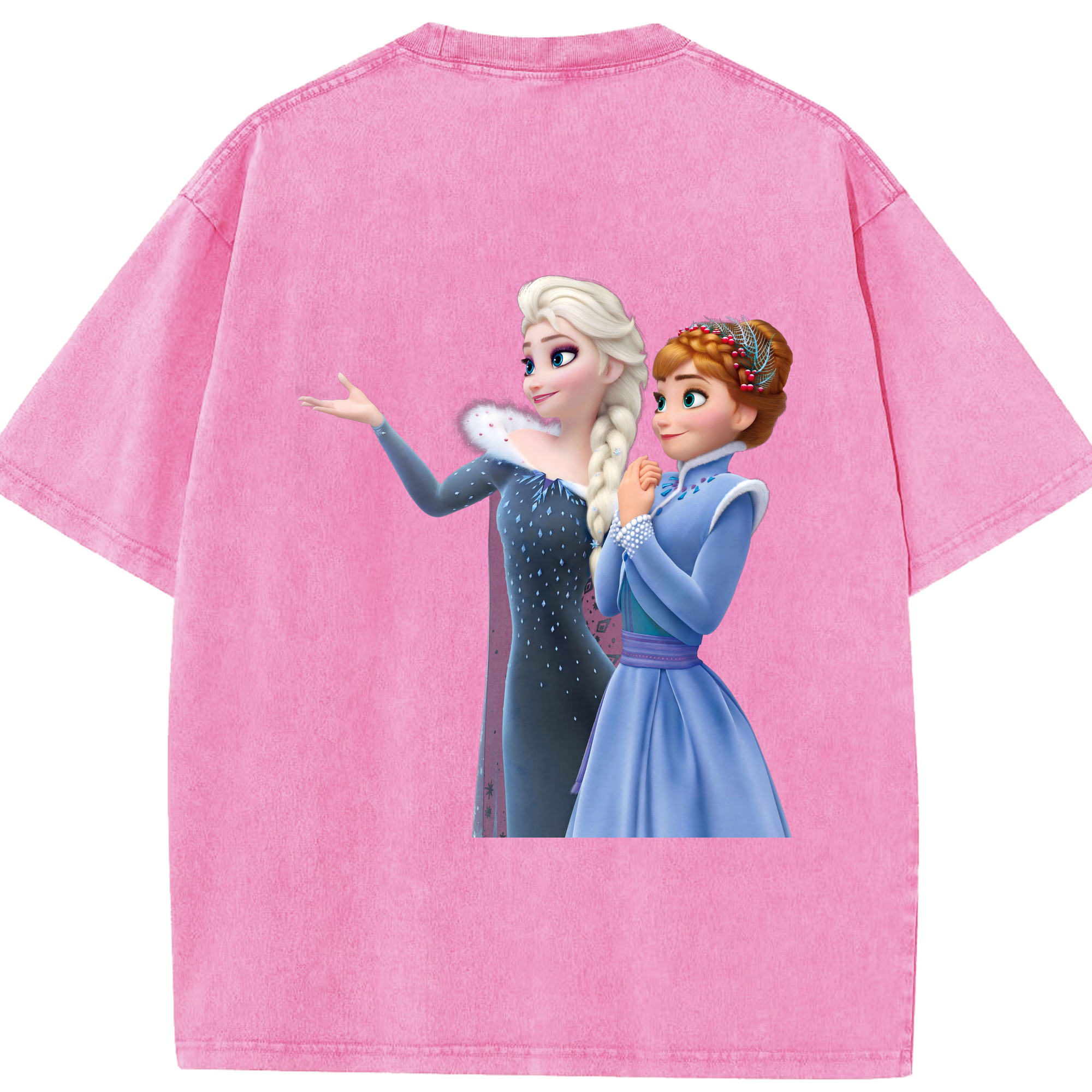 （画像用） アナと雪の女王 アンナ エルサ Frozen Anna Elsa 綿100% ヴィンテージ風 半袖Tシャツ（背面プリント）